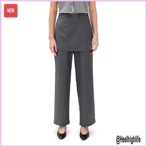 Pants - Mid-Rise Cotton Trousers with Removable Skirt Overlay for Work